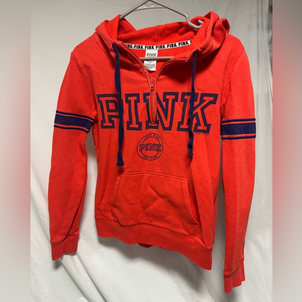 Pink Victoria’s Secret Orange Half-Zip Up Hoodie Size Small